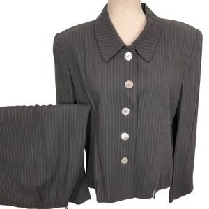 Kasper ASL Skirt Suit Womens 16 Black Dash Pinstripe Classic Office Career VTG